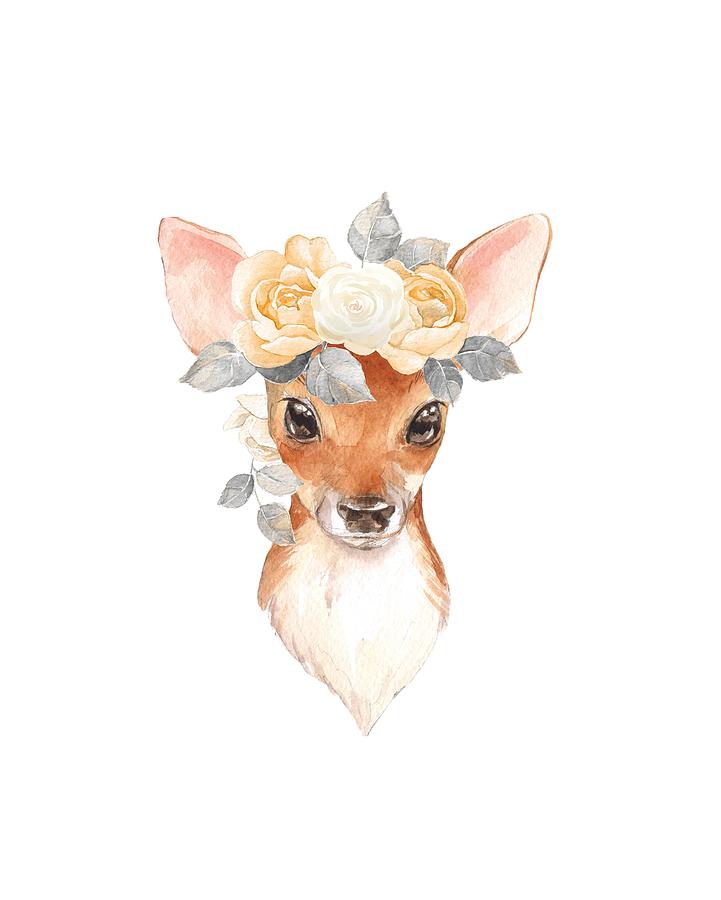 Deer Digital Art - Blush Floral Deer by Pink Forest Cafe