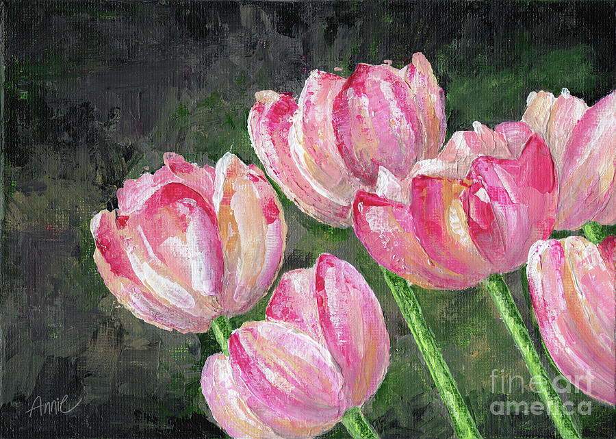 Blushing Tulips Painting by Annie Troe