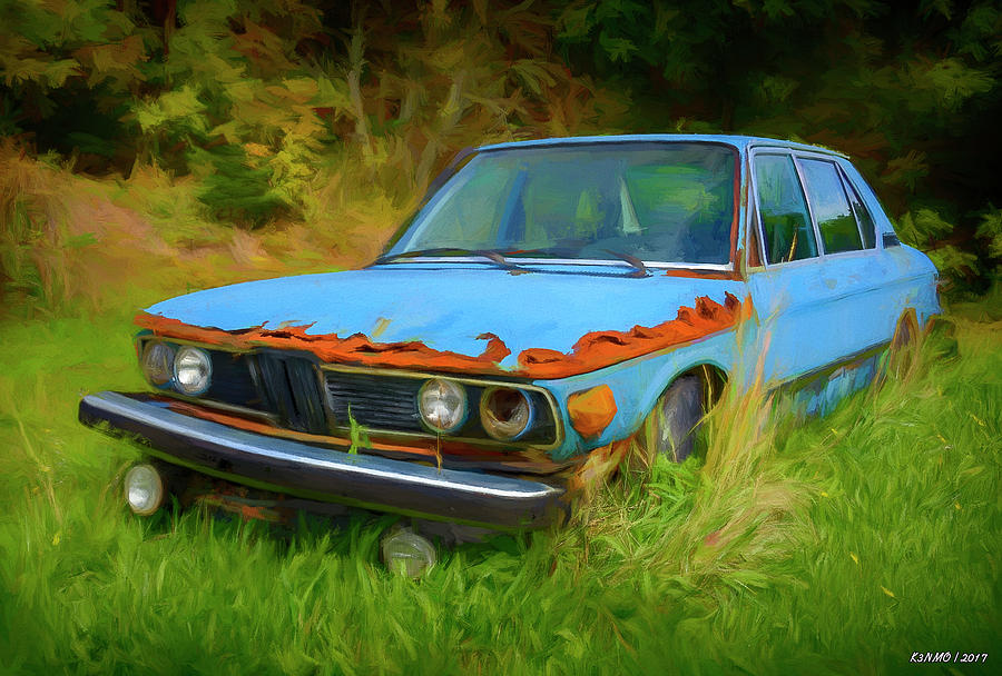 BMW Abandoned in the Weeds Digital Art by Ken Morris