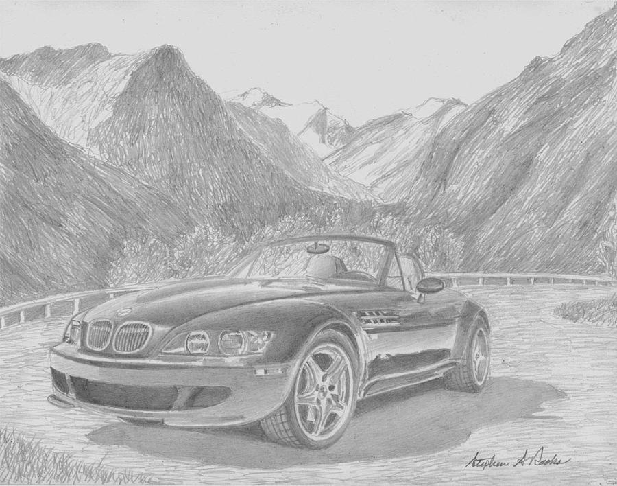 BMW z3 CLASSIC CAR ART PRINT Drawing by Stephen Rooks