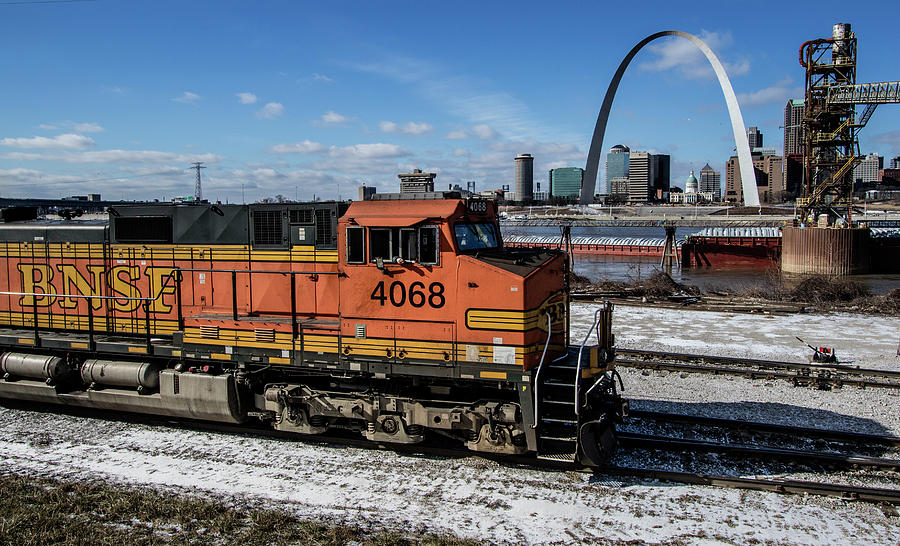 BNSF locomotive passing by the Arcj Photograph by Garry McMichael