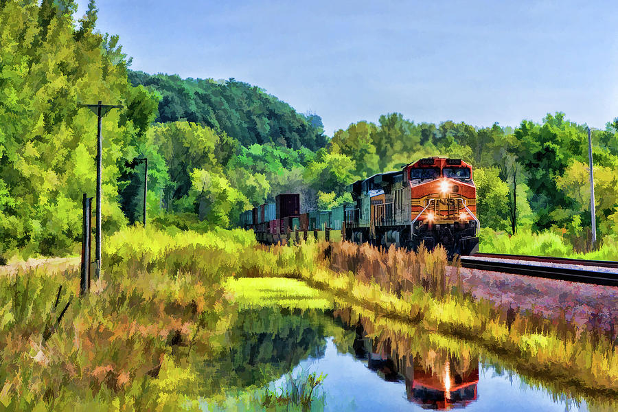 Freight Train Painting - BNSF Scenic Freight Train by Christopher Arndt