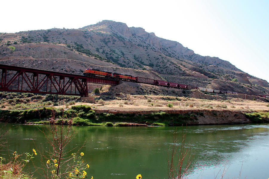BNSF Train Along the Wind River Photograph by George Jones