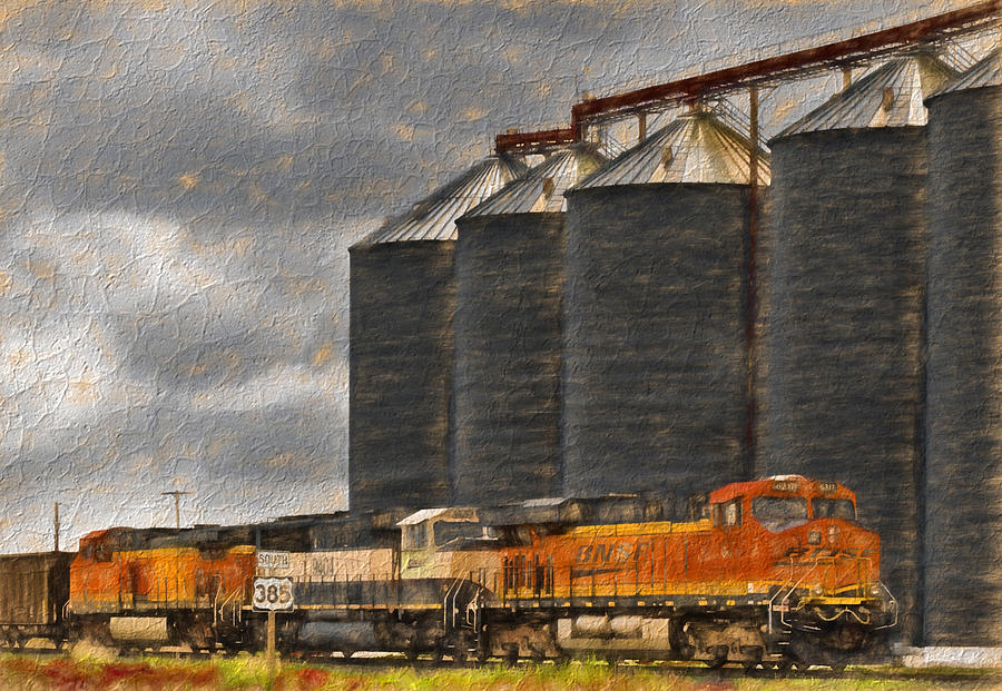 BNSF Train and Nebraska Grain Silo Photograph by Ginger Wakem