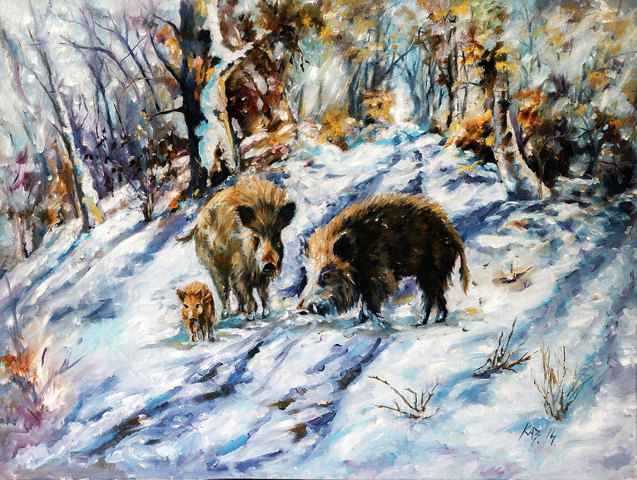 Boar Painting by Kovacs Anna Brigitta