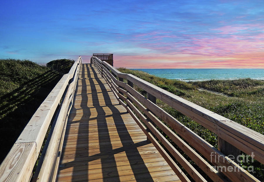 Sunset Photograph - Boardwalk at Sunset by Kelley Freel-Ebner