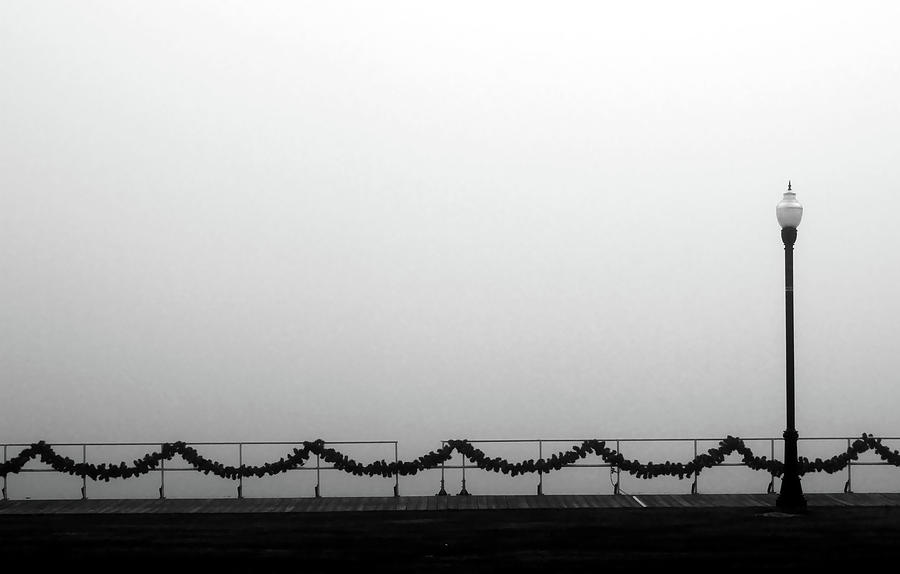 Boardwalk Fog 1 BW Photograph by Mary Bedy