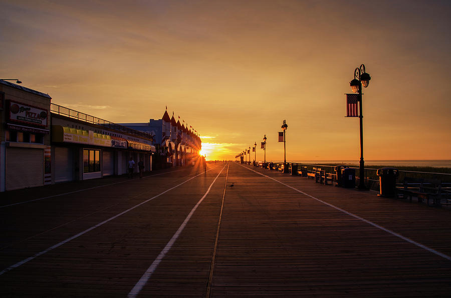 Boardwalk Sunrise Ocean City New Jersey Photograph by Bill Cannon