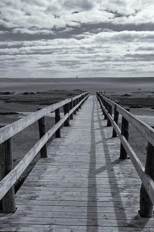 Boardwalk to Chesil Beach Black and White  Photograph by Jeff Townsend