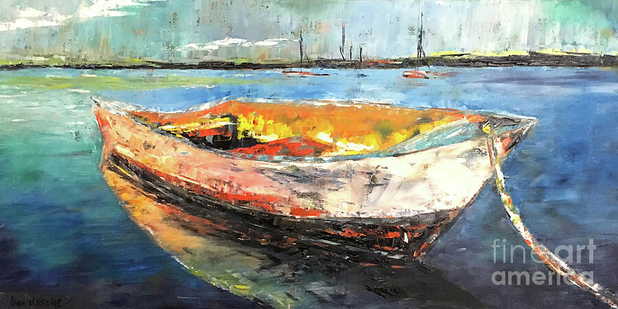 Sunset Painting - Boat Adrift by Alan Metzger