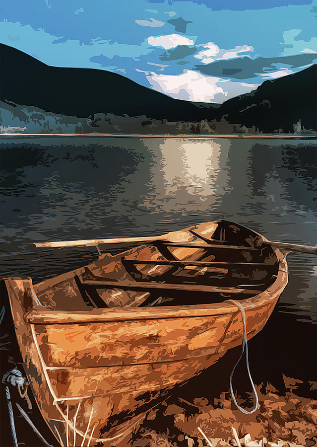 Boat and Lake Painting by AM FineArtPrints