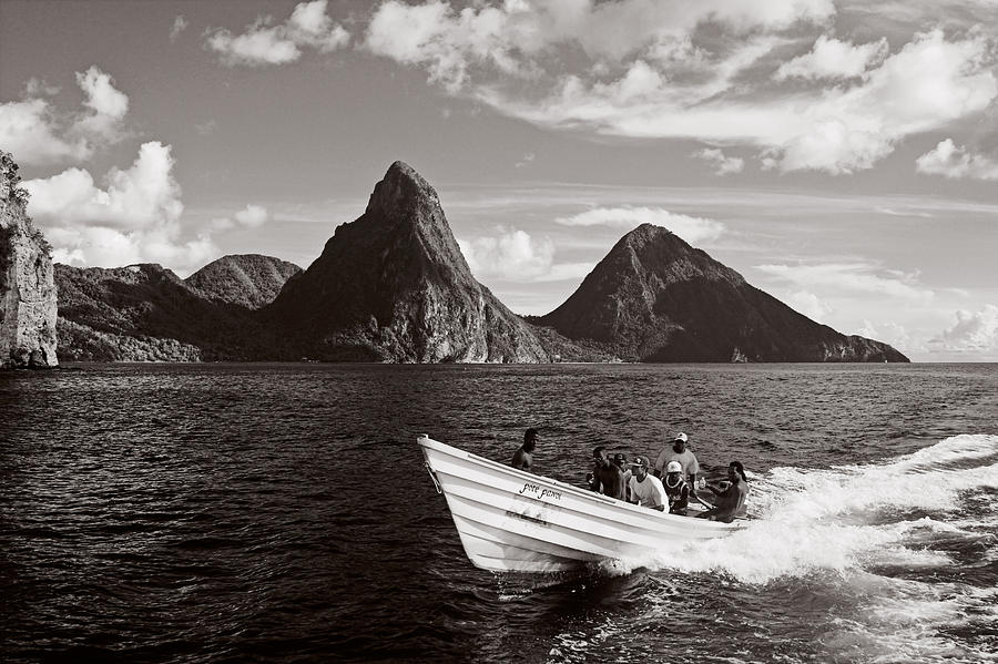 Mountain Photograph - Boat and Pitons-St Lucia by Chester Williams