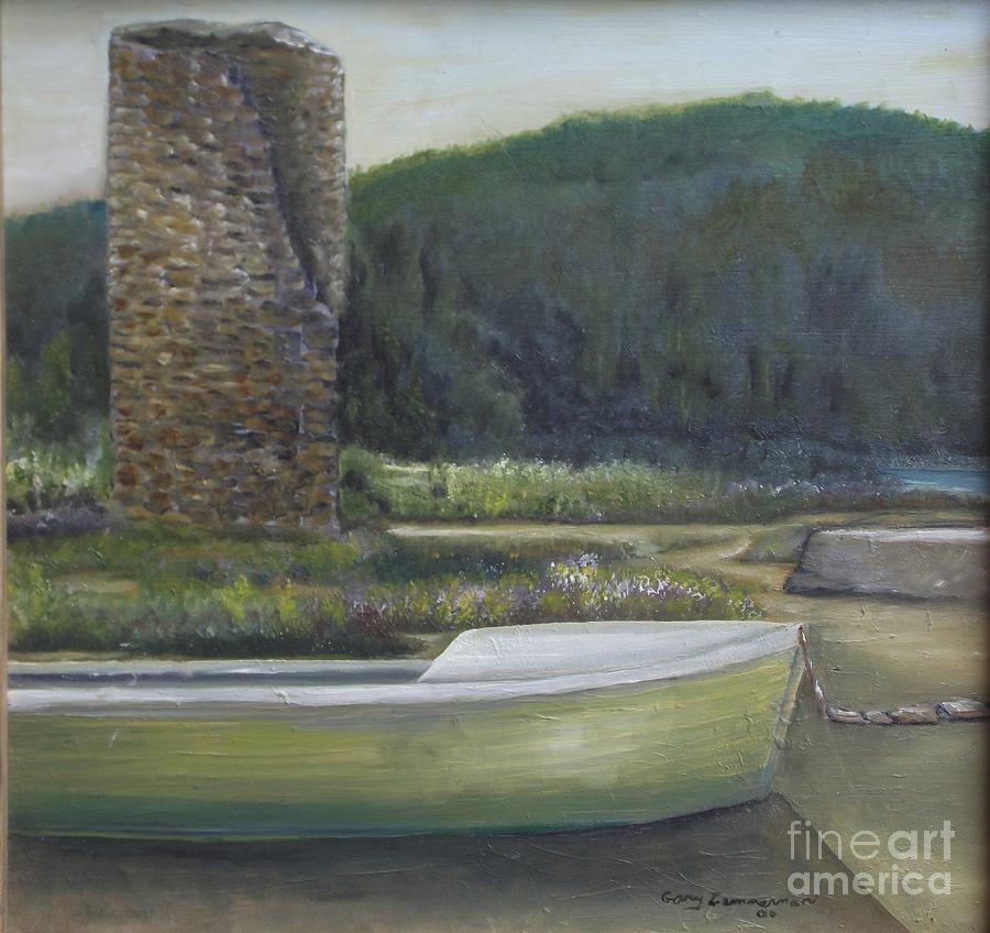 Boat and Tower Painting by Gary Zimmerman