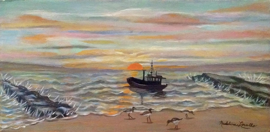 Boat At Dawn Painting by Madeline Lovallo