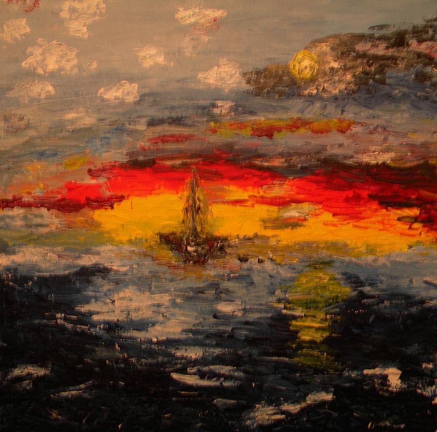 Boat at Sunset Mixed Media by Carmen Kolcsar - Fine Art America