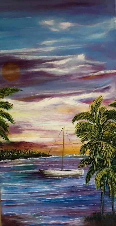 Anchored at Sunset Lagoon  Painting by Michael Silbaugh