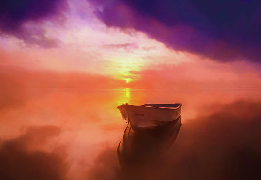 Boat at Sunset Soft Digital Art by Roy Pedersen