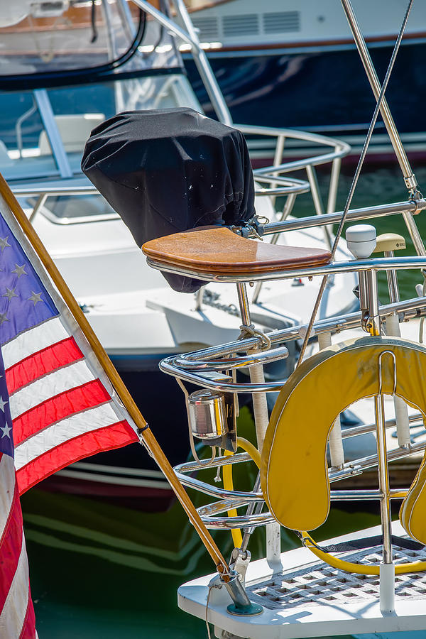 Summer Photograph - Boat Captains Seat With American Flag by Alex Grichenko