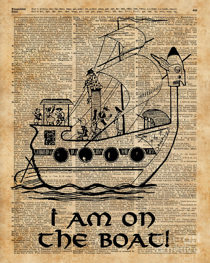 Music Digital Art - Boat Expedition,Ship Excursion,Music Crew,Vintage Ink Dictionary Art by Anna W