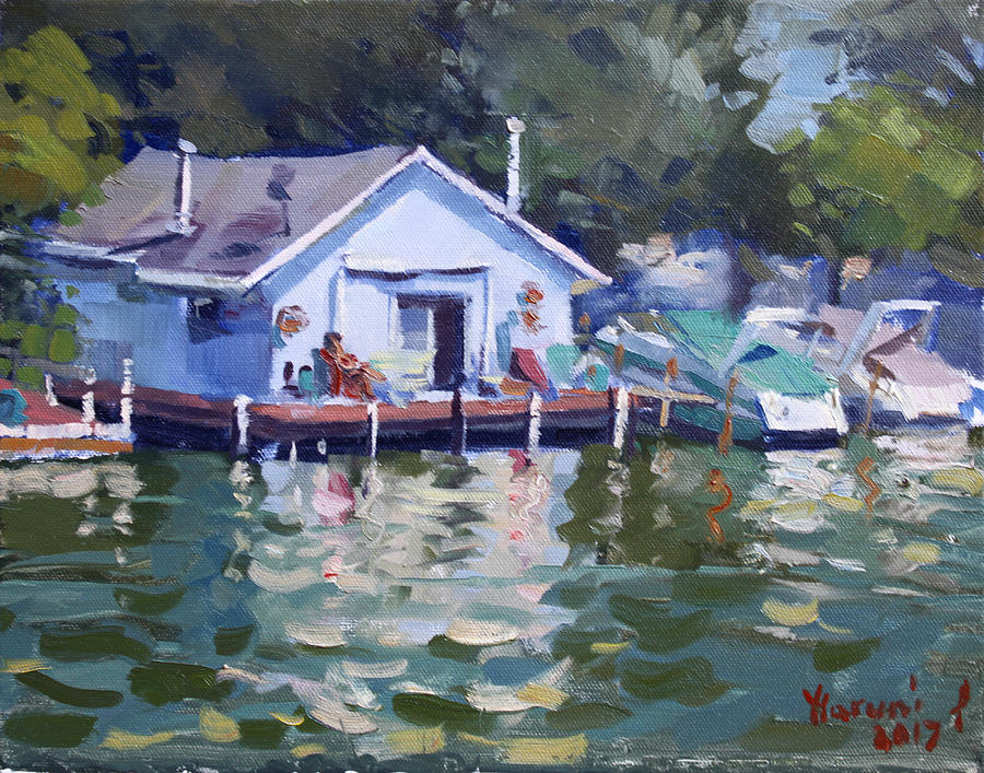 Boat House at Tonawanda Canal Painting by Ylli Haruni