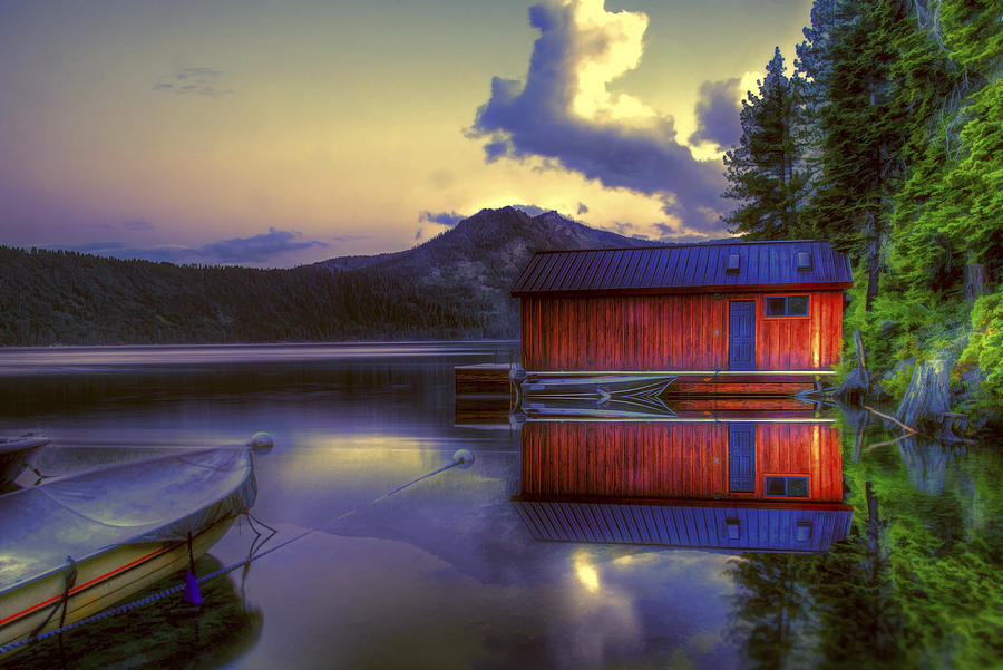Mountain Photograph - Red Boat House by Maria Coulson