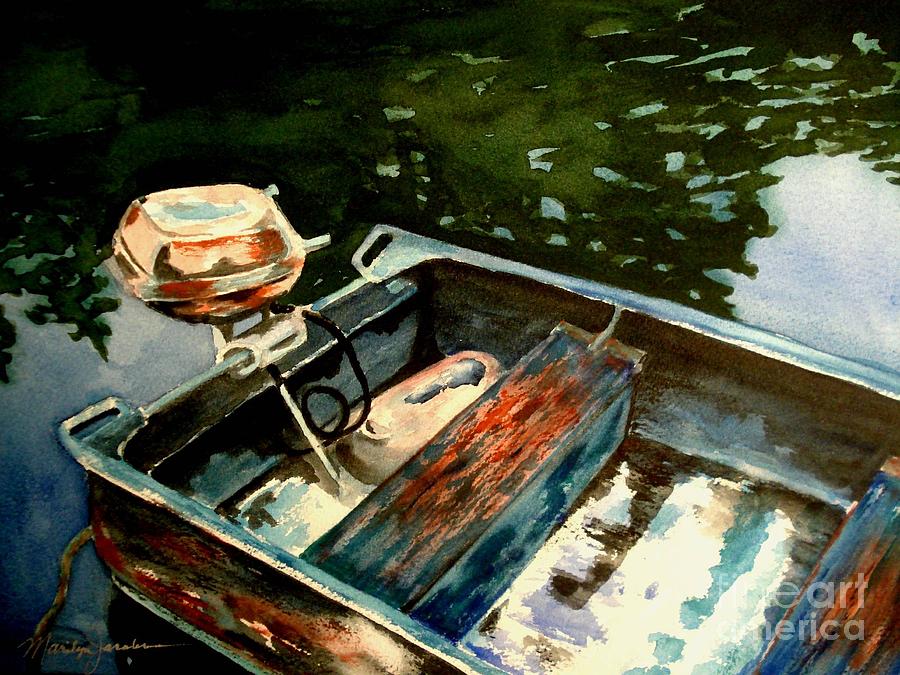 Boat in fog 2 Painting by Marilyn Jacobson