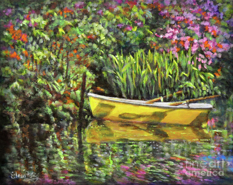 Boat in Garden Pond Painting by Eileen  Fong
