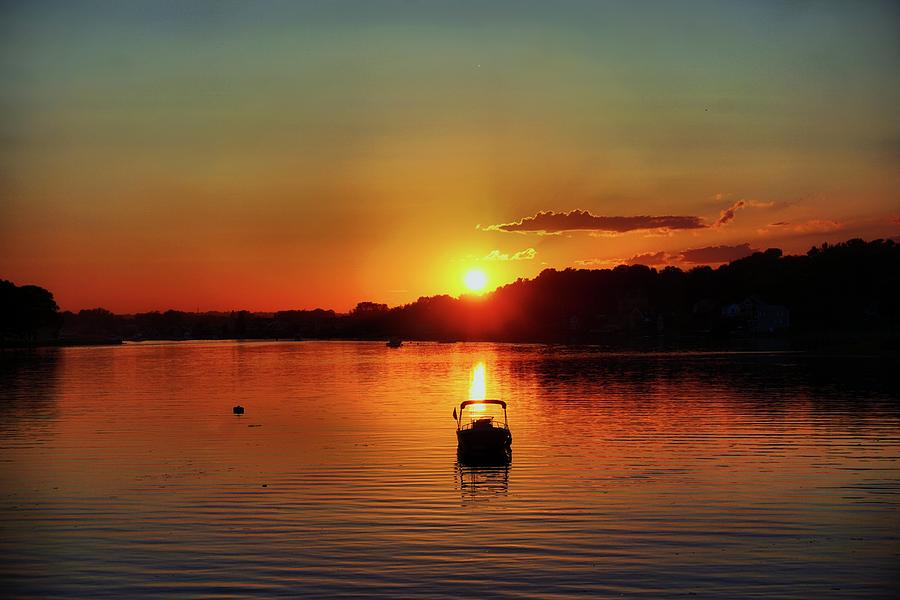 Boat in Sunset glow Digital Art by Lilia S