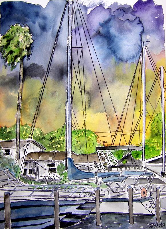 Boat Painting - Boat Marina by Derek Mccrea