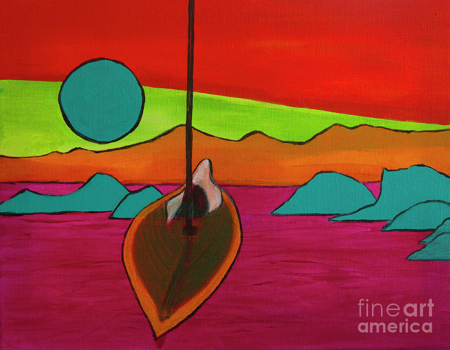 Abstract Painting - Boat Moonrise by Jeanette French