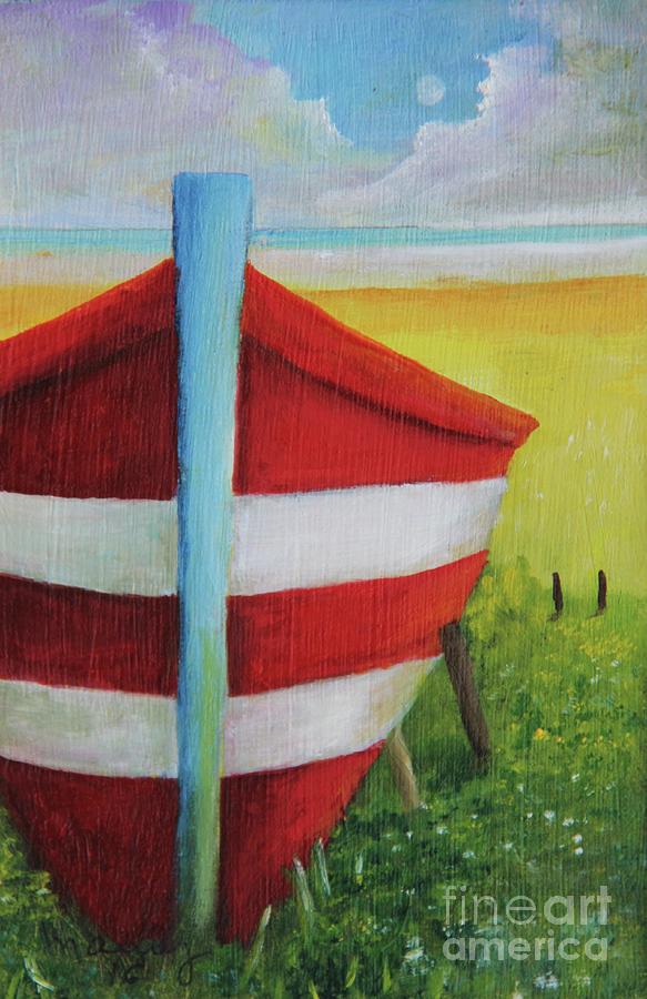 Boat Near You,6x4in oil on Mosonite Painting by Alicia Maury