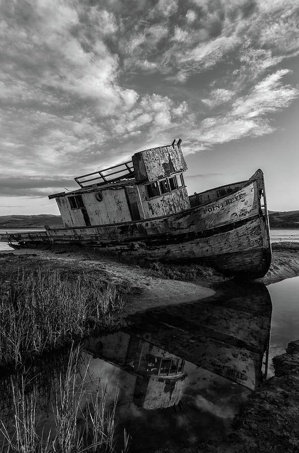 boat of Point Reyes bw Photograph by Jonathan Nguyen