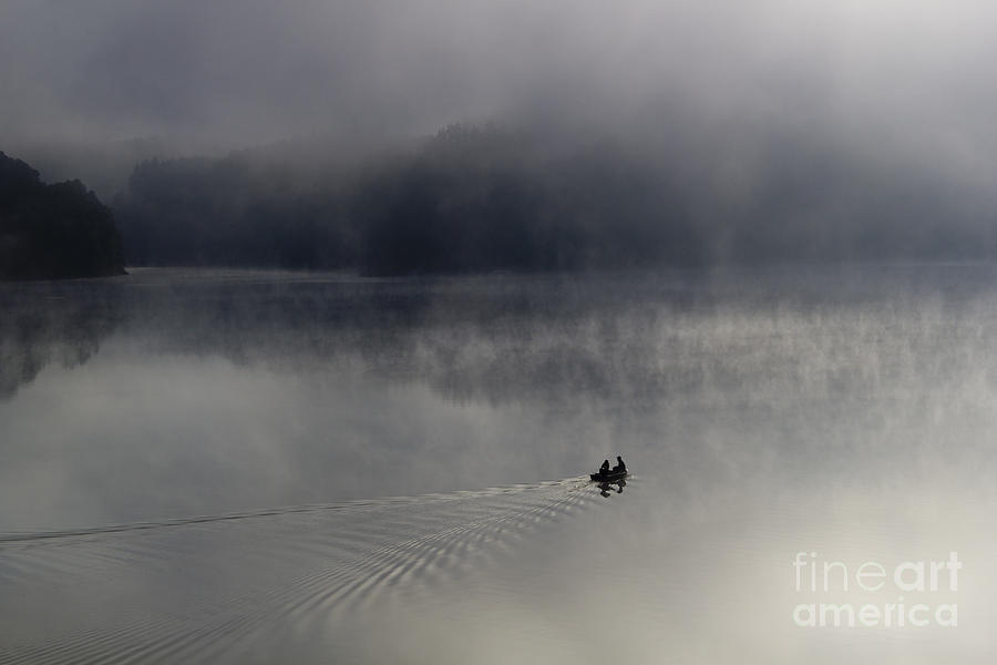 Boat On A Misty Lake Photograph by Falk Herrmann