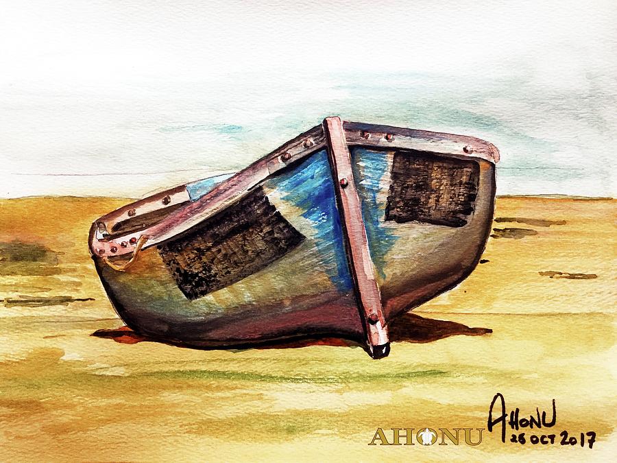 Boat on Beach Painting by AHONU Aingeal Rose