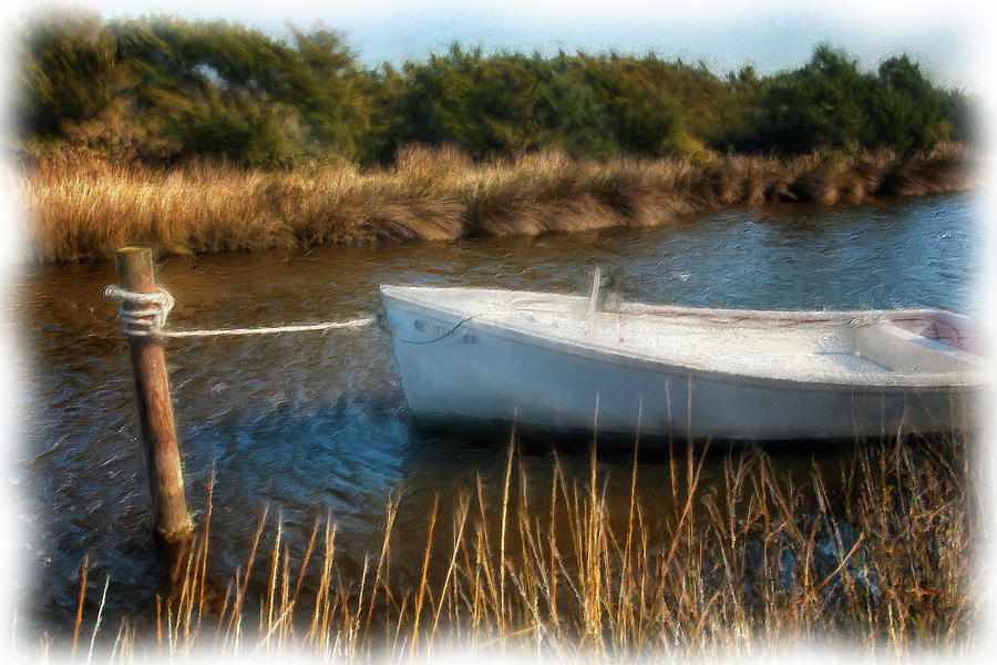 Boat on Pamlico Sound Ocracoke Island Outer Banks AP Painting by Dan Carmichael