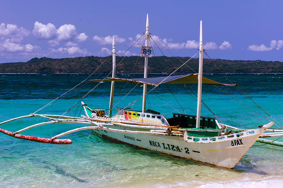 Boat on Puka Beach, Boracay Island, Philippines Photograph by Judith Barath