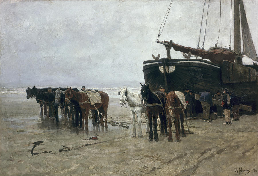 Horse Painting - Boat on the Beach at Scheveningen by Anton Mauve