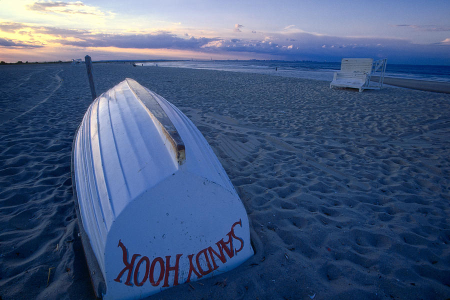 Beach Photograph - Boat on the New Jersey Shore at Sunset by George Oze
