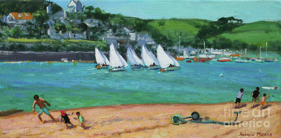 Beach Painting - Boat Race Salcombe by Andrew Macara