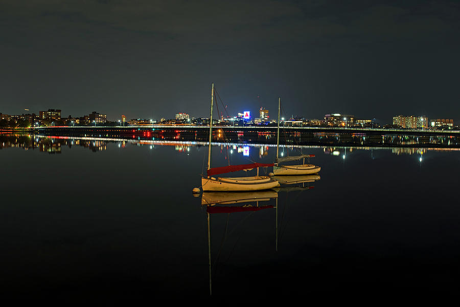 Boat Reflections by the Mass Ave Bridge on the Charles River Boston MA Photograph by Toby McGuire