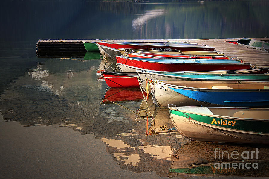 Boat Photograph - Boat Reflections Cameron Lake by Vickie Emms