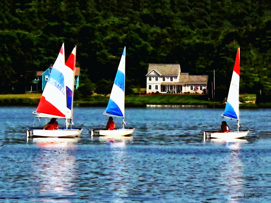 Boat Photograph - Boat - Striped Sails by Susan Savad