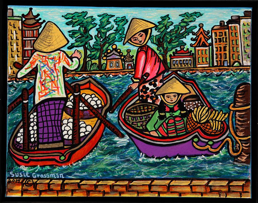 Boat Vendors Painting by Susie Grossman