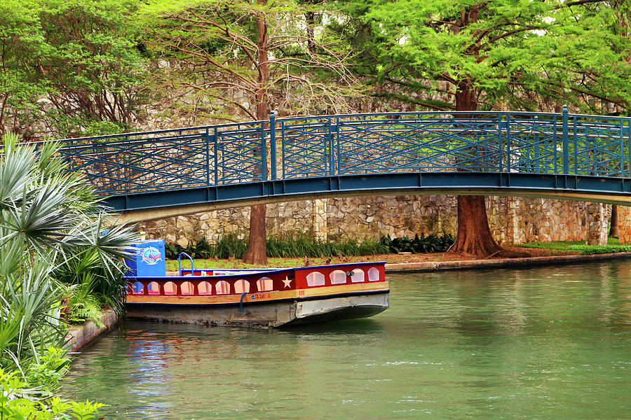 Boat With Blue Bridge Photograph by Art Block Collections