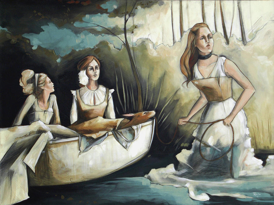 Boat Women on the Banks Painting by Jacqueline Hudson