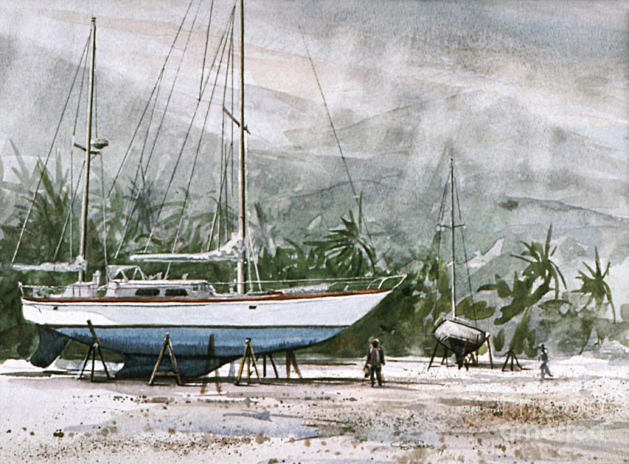 Boat Yard in Wind Storm Painting by Christy Edwards