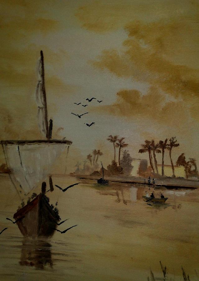 Sunset Painting - Boat  by Zak Eissa
