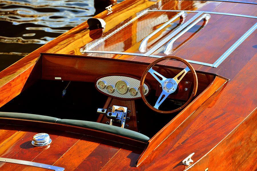 Wood racing boat cockpit Photograph by David Lee Thompson