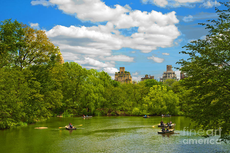Green Photograph - Boaters on Central Park Lake by Regina Geoghan