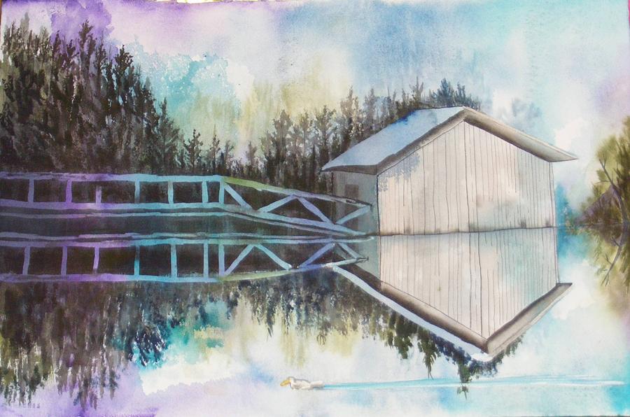 Boathouse Painting by Diane Ziemski